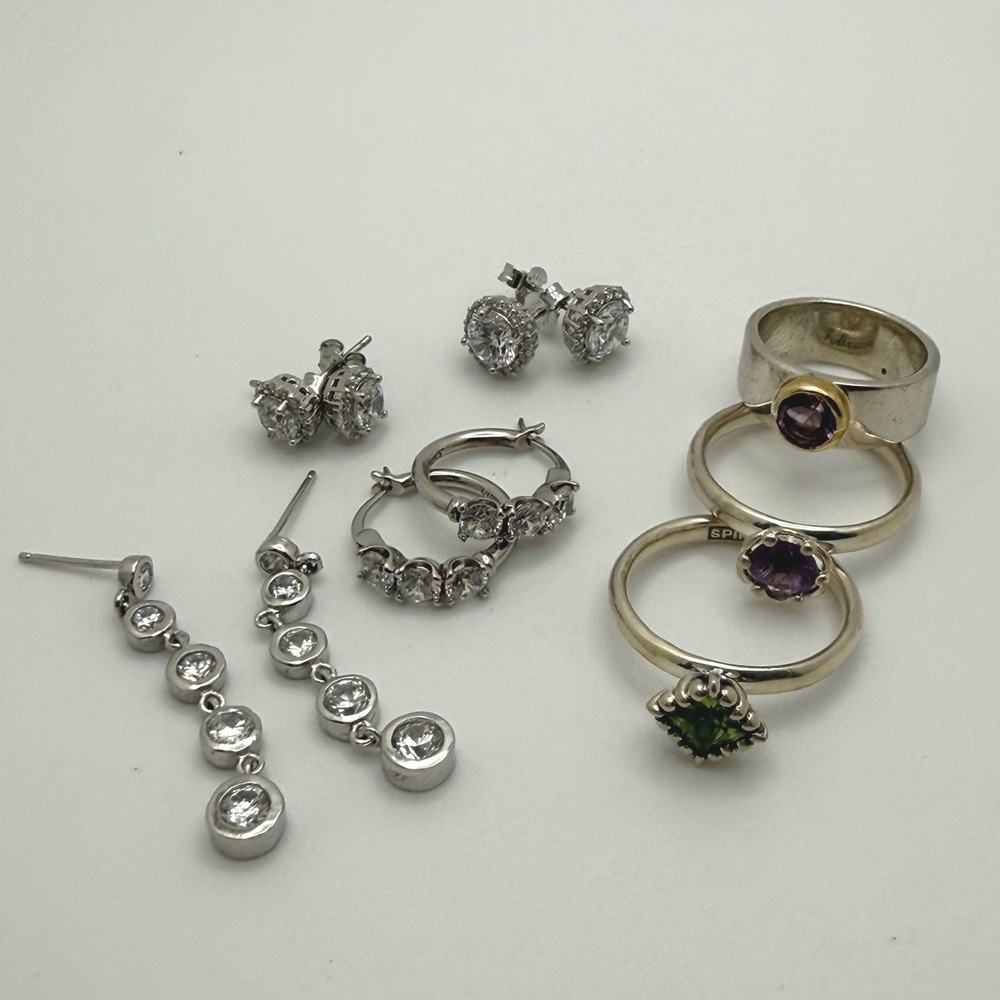 Sterling Silver 925 Jewelry Lot 3 Rings & 4 Earrings Jewelry 23.76g JF62